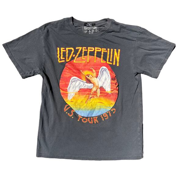 Led Zeppelin Gray US Tour 1975 Orange Graphic Print Rock N Roll Tee - Picture 1 of 3